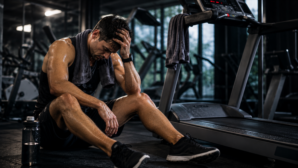 Exhausted person after excessive cardio workout for weight loss